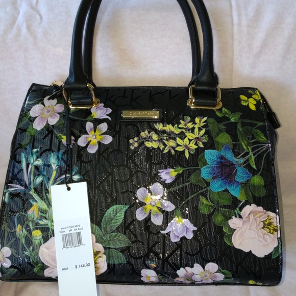Calvin Klein Handbags - NWT Calvin Klein handbag black floral with gold accents